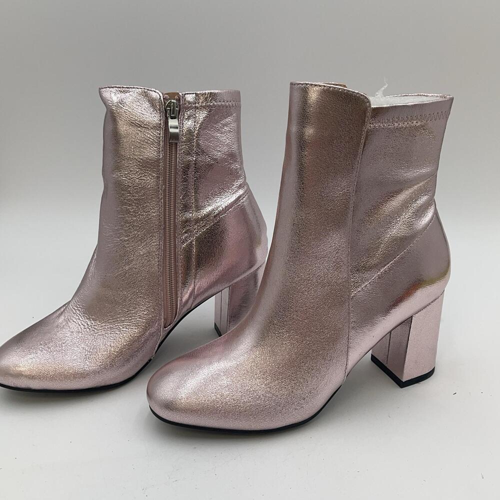 Boots Womens Pink Faux Leather Ankle Zip Block High Heel Booties New Size 7.5